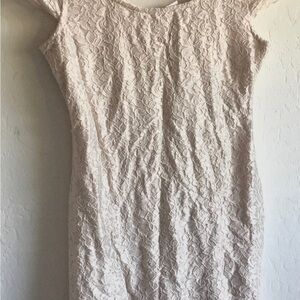 Divided Beige Lace Midi Dress